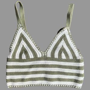 Green/White Crochet Crop Top